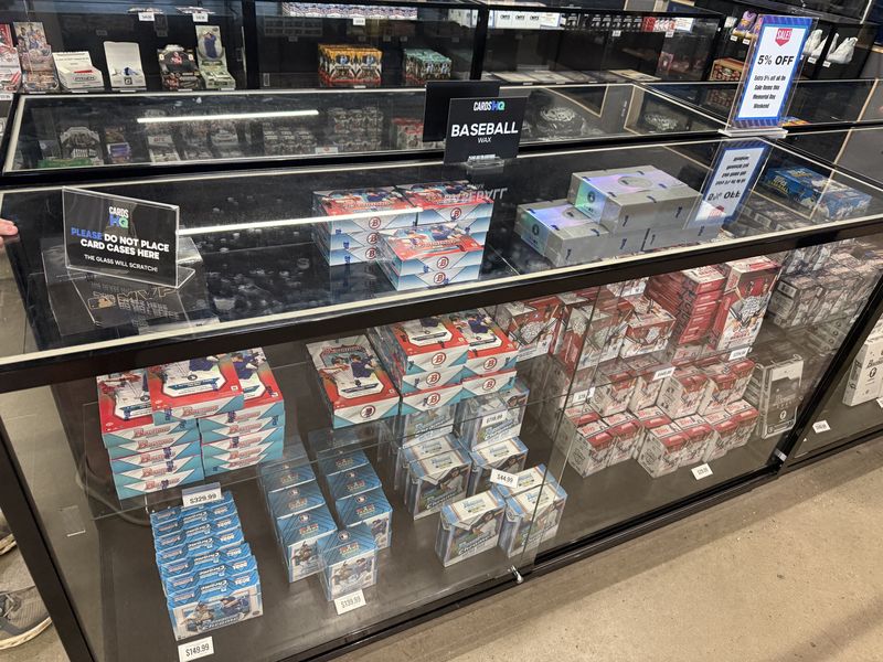 Cards HQ store floor — baseball card display cases